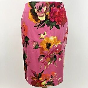 Talbots Skirt Women's Size 14W Floral Pink Lined Cotton Stretch Career